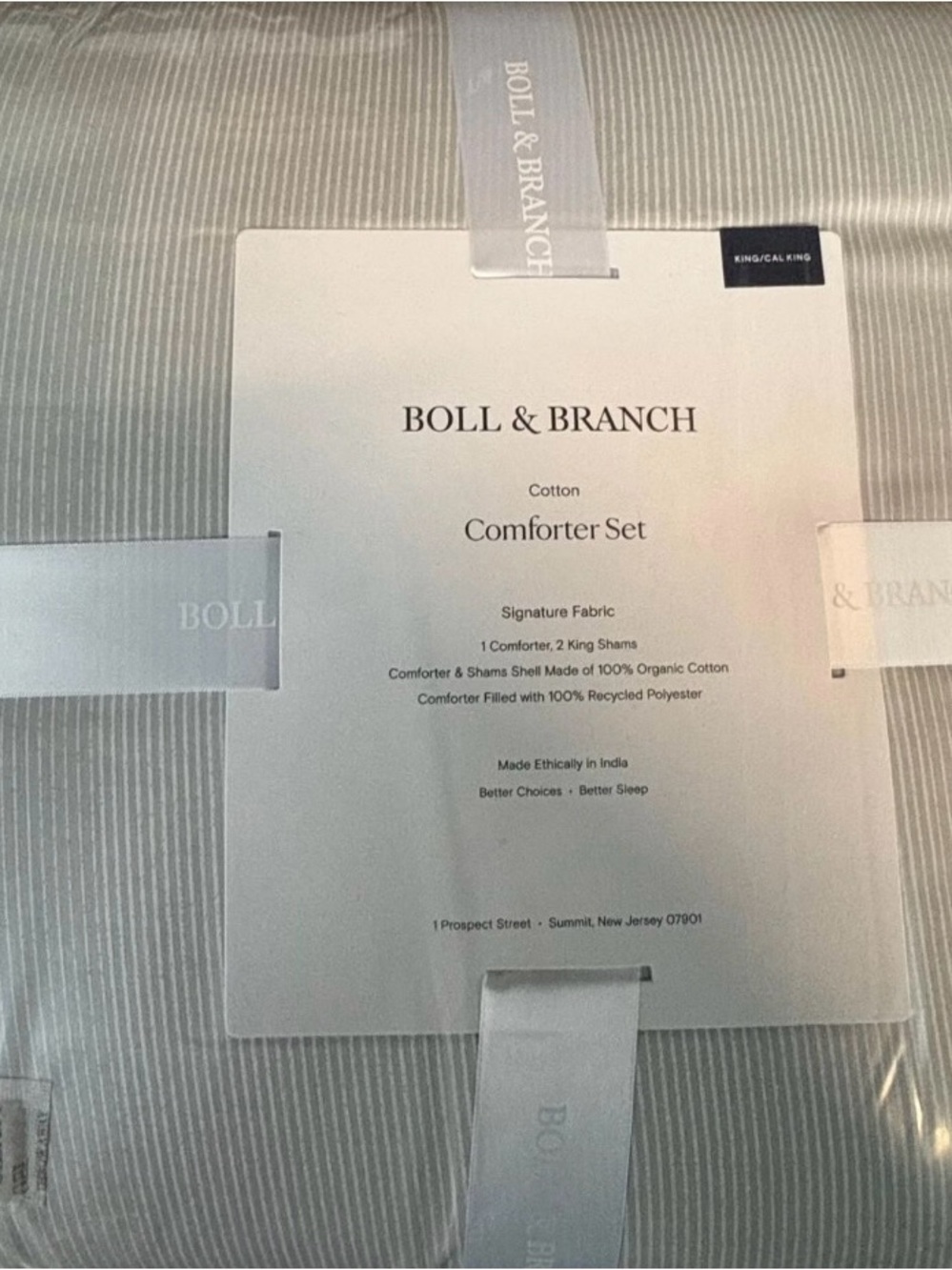 3pc Boll & Branch 100% Organic Cotton Comforter Set in Gray Stripe king/cal king